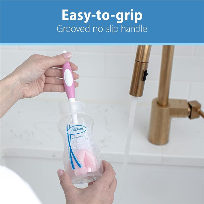 Dr. Brown's Reusable Sponge Baby Bottle Cleaning Brush with Suction Cup Stand, Pink Image 5