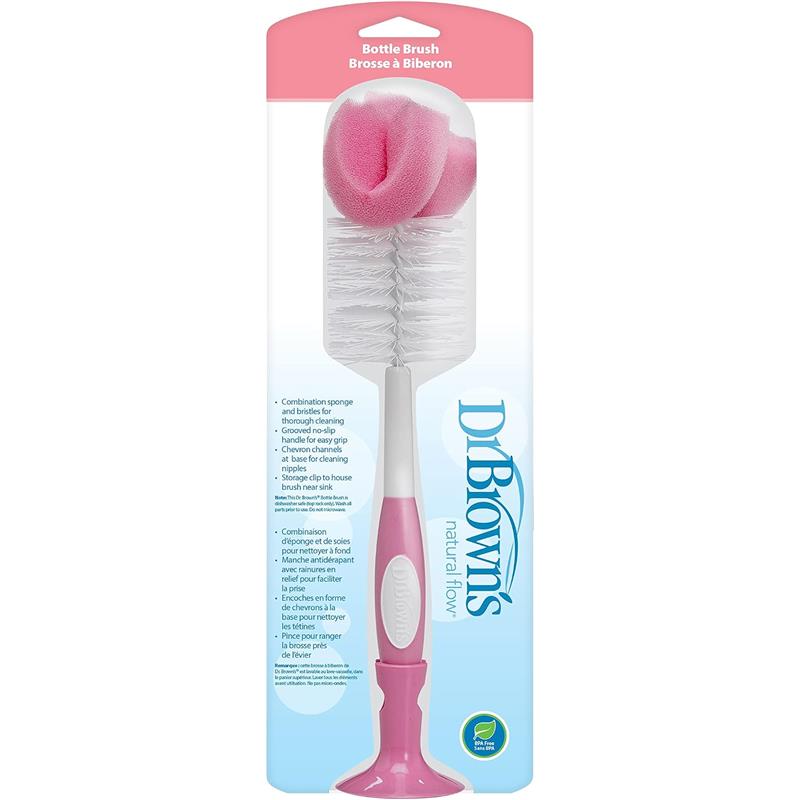 Dr. Brown's Reusable Sponge Baby Bottle Cleaning Brush with Suction Cup Stand, Pink Image 7