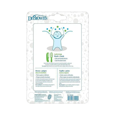 Soft and Safe Brush + Comb for babies features soft bristles and a rounded comb, designed to prevent scalp scratches.