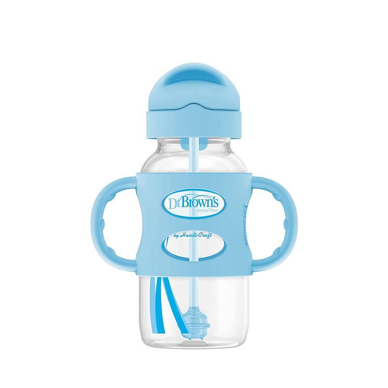 Dr. Brown's - Wide-Neck Sippy Straw Bottles W/ Silicone Handles, Blue Image 1