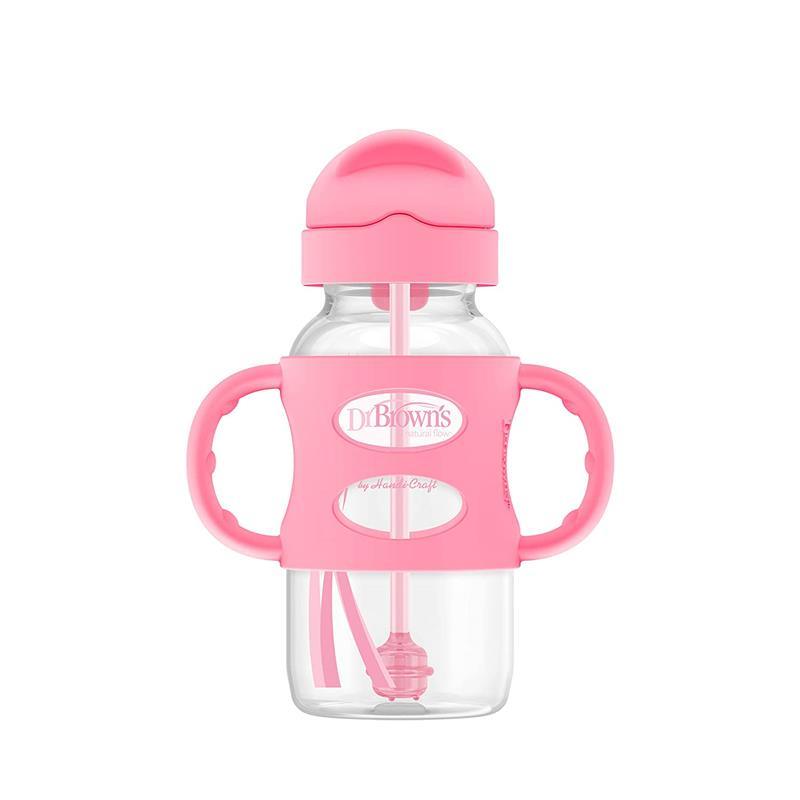 Dr. Brown's - Wide-Neck Sippy Straw Bottles W/ Silicone Handles, Pink Image 1