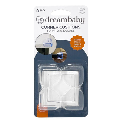 Dreambaby Glass Table & Shelf Corner Cushions in a 4 pack, designed for safety on furniture edges.