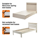 Dreambaby Savoy Bed Rail in white showing suitability for flat and box spring bed bases with visual illustrations.