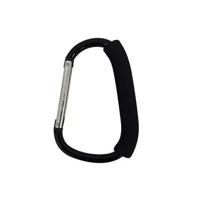 Dreambaby Stroller Hook, a black carabiner-style hook with a padded grip, designed for securely carrying bags on strollers.