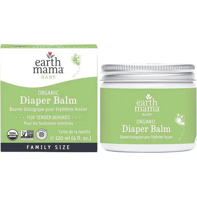 Organic Economy Size Diaper Balm by Earth Mama in a jar, labeled for tender skin repair and nutrition, 120 ml.