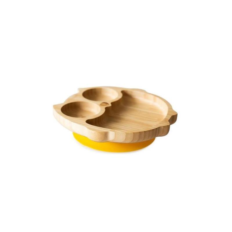 Eco Rascals Bamboo Suction Plate With Three Sections Owl, Yellow Image 1