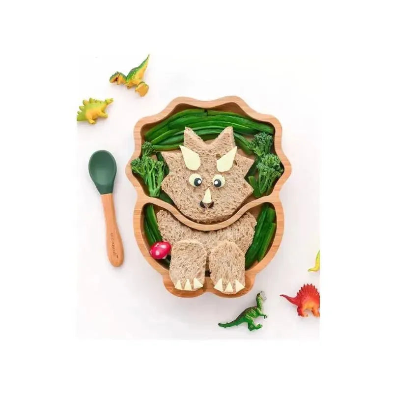 Eco Rascals Bamboo Suction Plate With Two Sections Dino, Blue Image 3