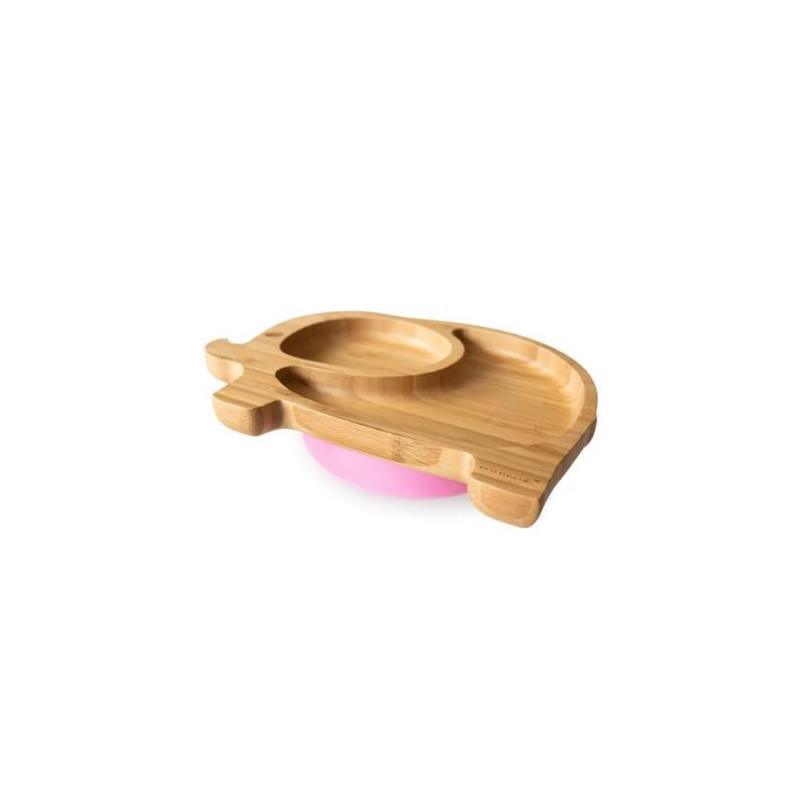 Eco Rascals Bamboo Suction Plate With Two Sections Elephant, Pink Image 1