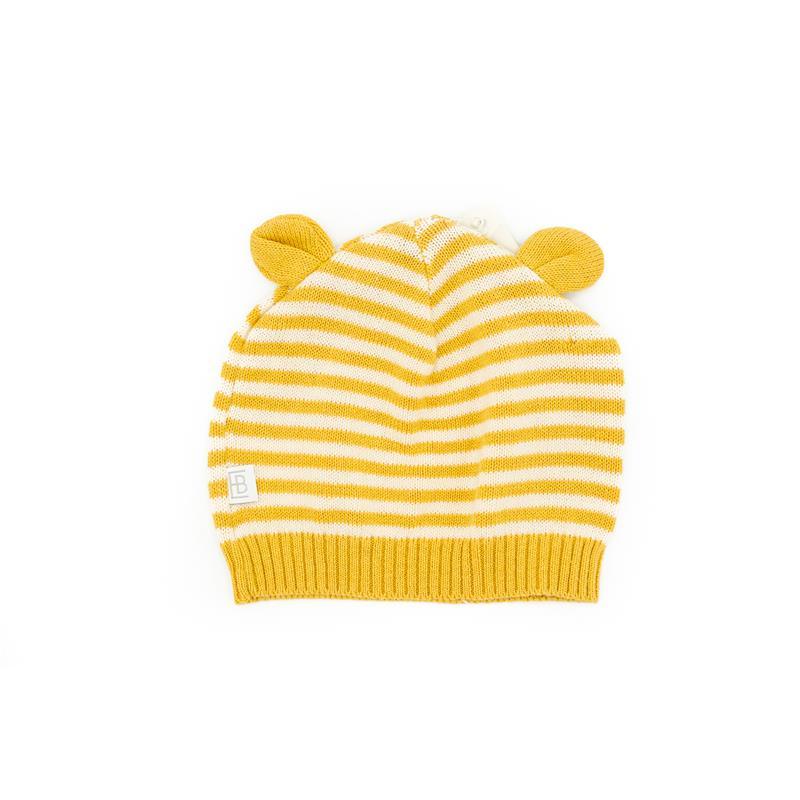 Elegant Baby Mustard Stripe Knit Baby Hat With Ears, 0/12M Image 1