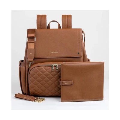 Brunette Enya Mond Luna Diaper Bag with a quilted front pocket and a detachable changing pad.