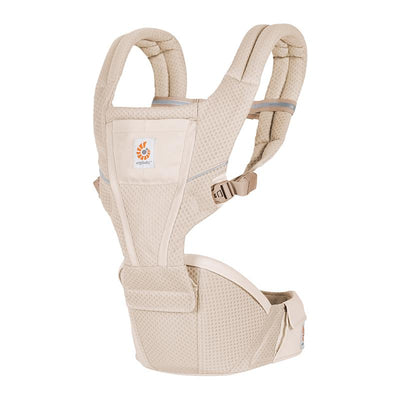 Ergobaby Alta Hip Seat Baby Carrier in natural beige, featuring breathable fabric and adjustable straps.