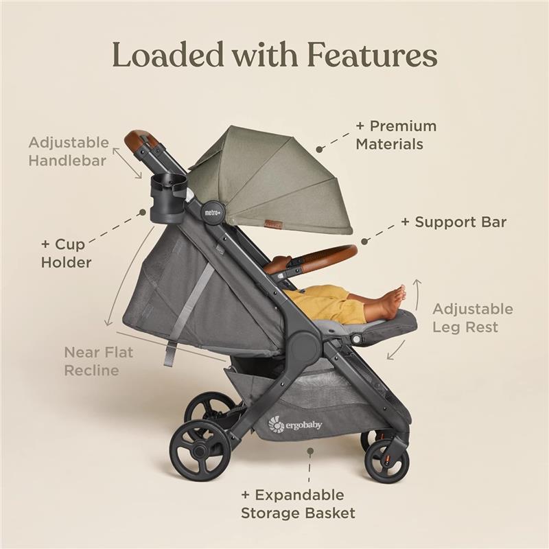 Ergobaby Metro+ Deluxe Compact Stroller, Empire State Green Image 4