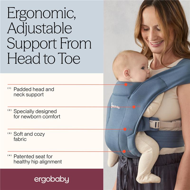Ergobaby Embrace Newborn Baby Carrier, Oxford Blue Image 4