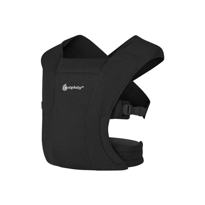 Ergobaby Embrace Newborn Baby Carrier in Pure Black, featuring adjustable straps and ergonomic design for comfort.