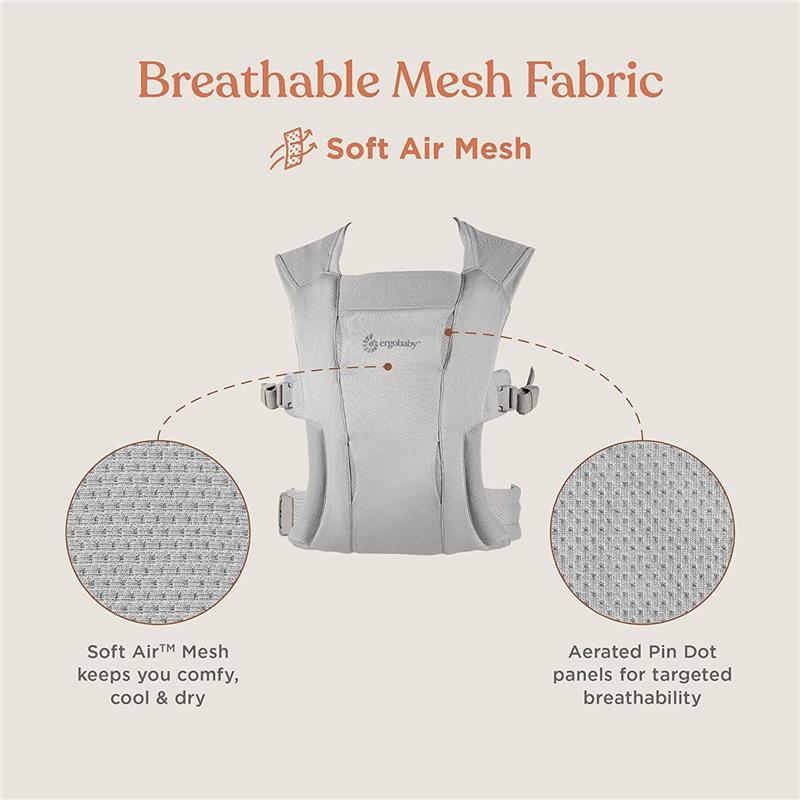 Ergobaby - Embrace Baby Carrier Soft Air Mesh, Soft Grey Image 2