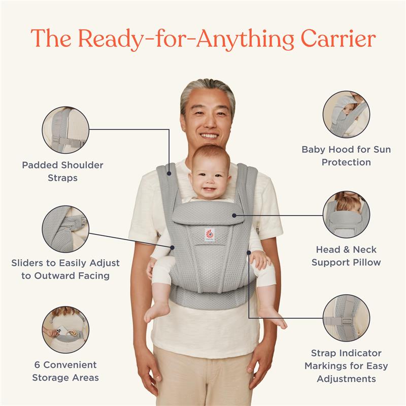 Ergobaby - Omni Deluxe All Carry Positions Breathable Cotton Baby Carrier with Enhanced Lumbar Support, Camel Image 3
