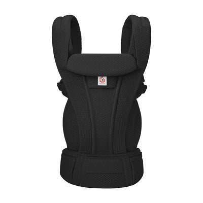 Ergobaby Omni Deluxe Mesh Baby Carrier in Onyx Black, featuring padded shoulder straps and breathable mesh fabric.