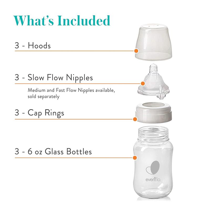 Evenflo Feeding 3Pk Balance + Glass Wide Bottles, 6 Oz Image 3
