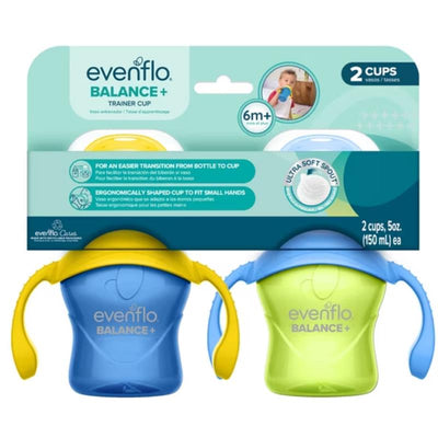 Evenflo Feeding 5 Oz Balance Sippy Cups, 2Pk for Babies 6M+, Blue & Green Image 1