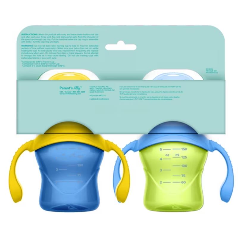Evenflo Feeding 5 Oz Balance Sippy Cups, 2Pk for Babies 6M+, Blue & Green Image 2