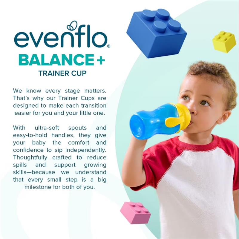 Evenflo Feeding 5 Oz Balance Sippy Cups, 2Pk for Babies 6M+, Blue & Green Image 4
