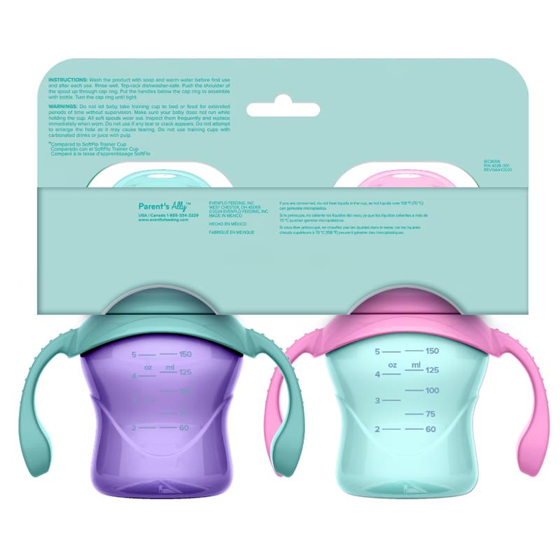 Evenflo Feeding 5 Oz Balance Sippy Cups, 2Pk for Babies 6M+, Pink & Purple Image 2