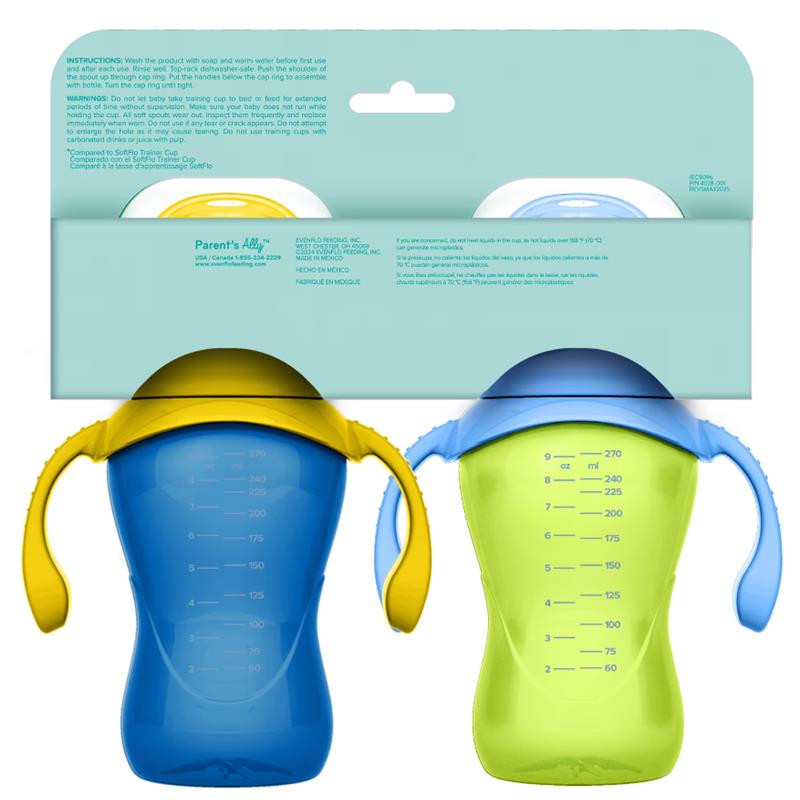 Evenflo Feeding 9? Oz Baby Sippy Cups 2Pk Balance Cups, Blue & Green Image 2