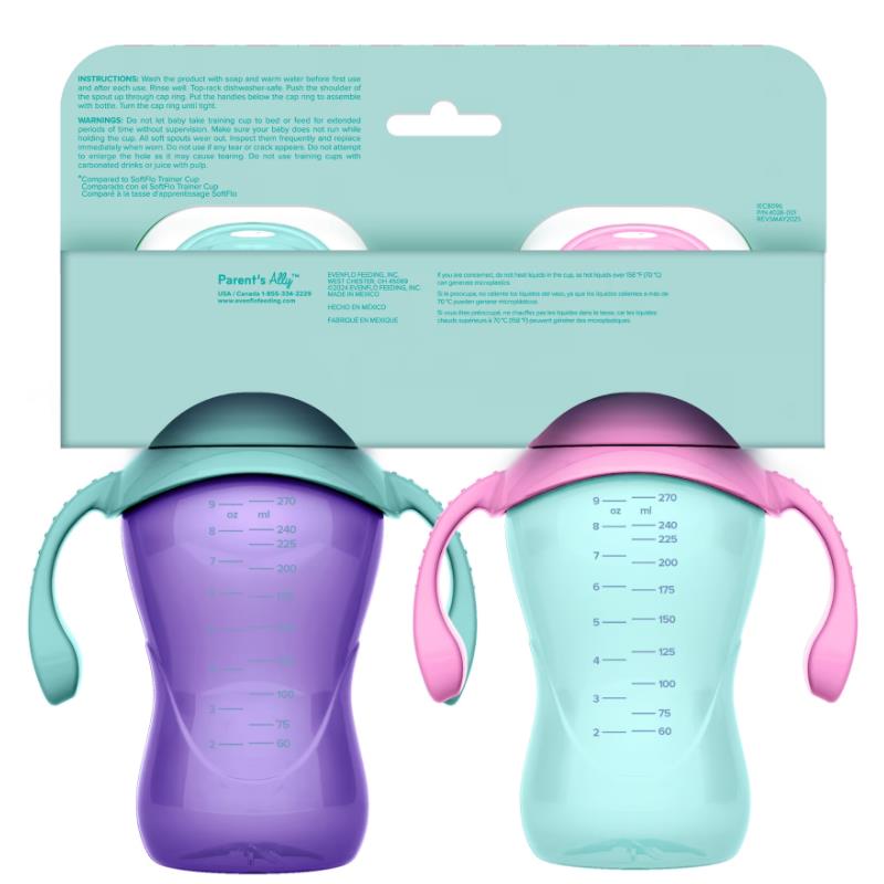 Evenflo Feeding 9? Oz Baby Sippy Cups 2Pk Balance Cups, Pink & Purple Image 2