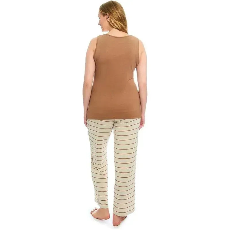 Everly Grey - Maternity and Nursing PJ Pant Set for Mom and Baby, Mocha Stripe, Small Image 8