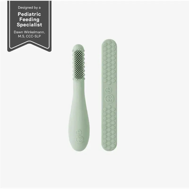 Ezpz - Baby-Led™ Toothbrush + Sensory Tongue Depressor Dual Pack, Sage Image 3