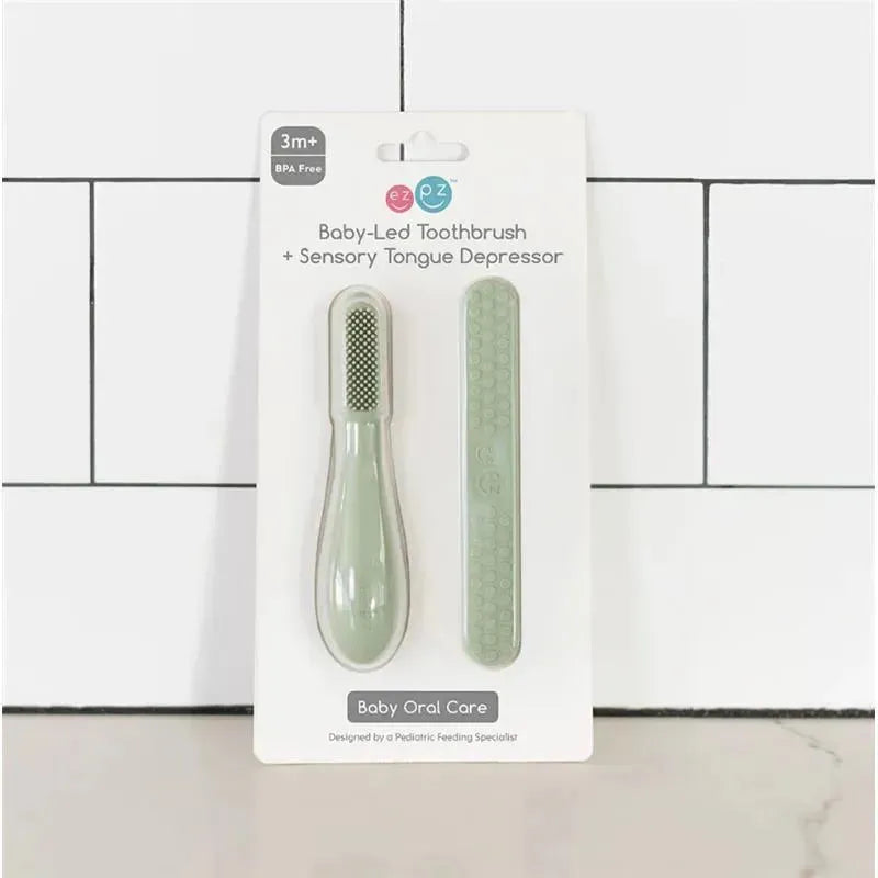 Ezpz - Baby-Led™ Toothbrush + Sensory Tongue Depressor Dual Pack, Sage Image 4