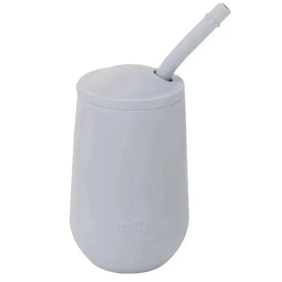 Pewter-colored Happy Cup with a removable straw, designed for easy drinking by children.
