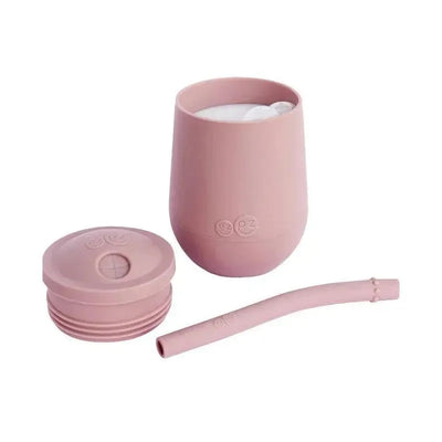 Mini cup and straw training system in blush color, featuring a silicone cup, a lid, and a flexible straw.