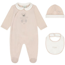 Fendi - Baby Footie Bib & Hat Set With Bear Graphic Image 1