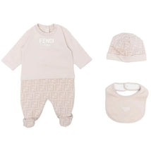 Fendi Baby - Footie Hat And Bib With Faded Ff Beige Image 1