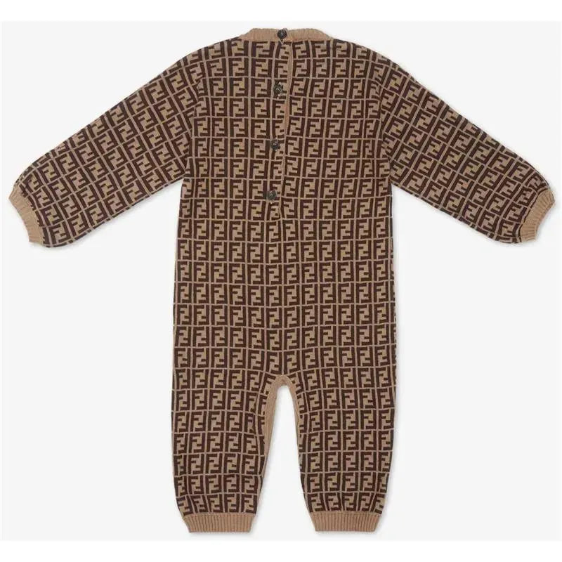 Fendi Baby Tobacco Cotton and Cashmere Onesie Allover Romper, 1M