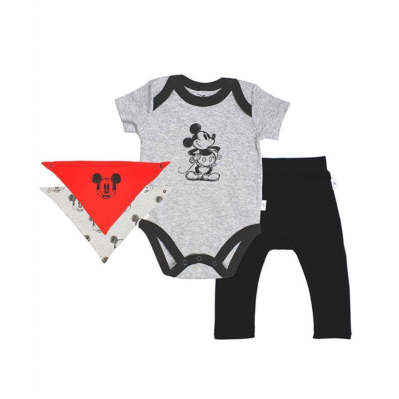 Finn + Emma Bodysuit, Pant & Bib Mickey Mouse, Grey/Red/Black.