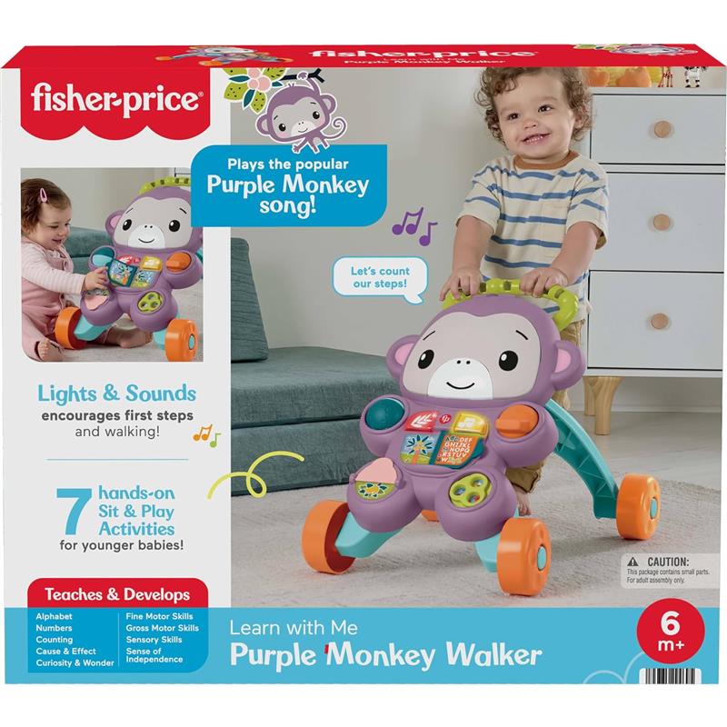 Fisher-Price Baby Walker Learn with Me Purple Monkey Learning Toy with Music Lights Image 6