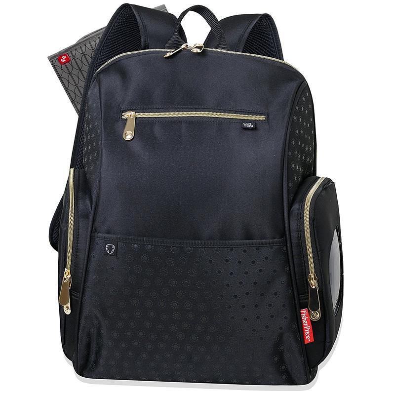 Fisher-Price Fashion Backpack Diaper Bag, Fastfinder pocket system, Black Image 1