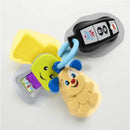 Fisher Price Laugh & Learn Baby To Toddler Toy Play & Go Keys featuring colorful plastic keys, a smiling puppy, and a key fob with buttons.