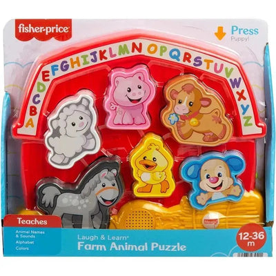 Fisher Price Laugh & Learn Toddler Shape Sorting Toy Farm Animal Puzzle with colorful animal shapes, teaching animal names and sounds.