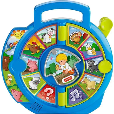 Fisher Price Little People See ‘N Say learning toy featuring farm animals, a child interacting with animals, and colorful graphics.