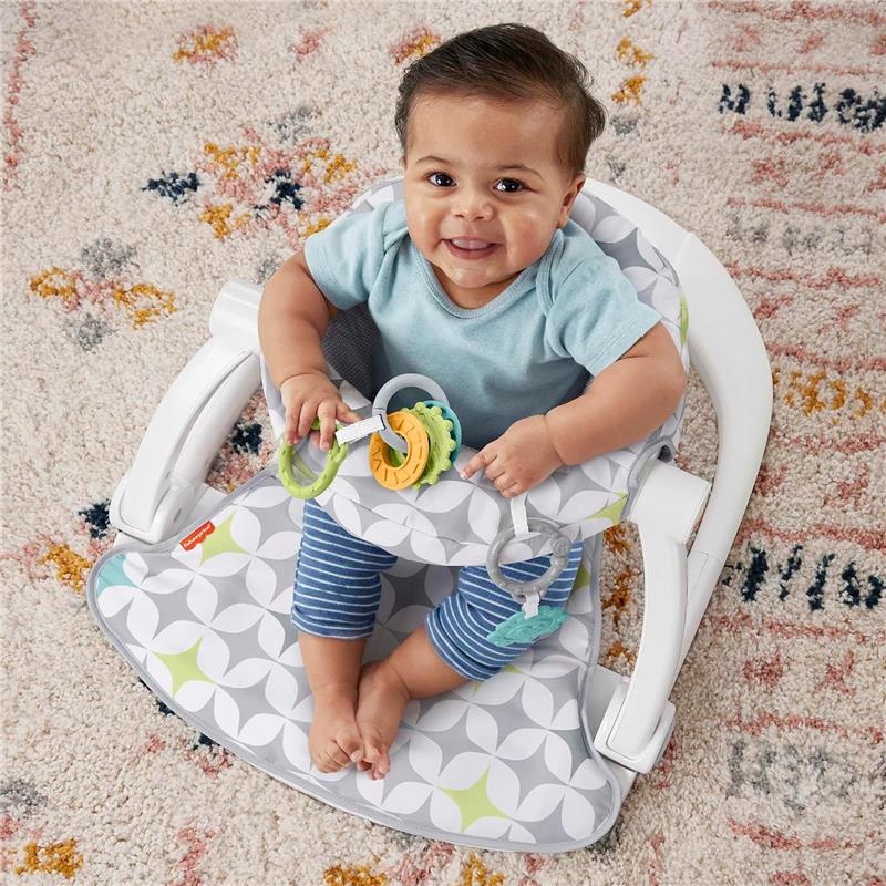 Fisher-Price Portable Baby Chair Sit-Me-Up Floor Seat with Developmental Toys, Geo Lines Image 3