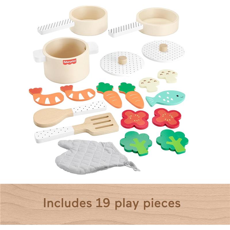 Fisher Price - Wood Kitchen Pretend Play Toy Pots & Pans Set Image 4