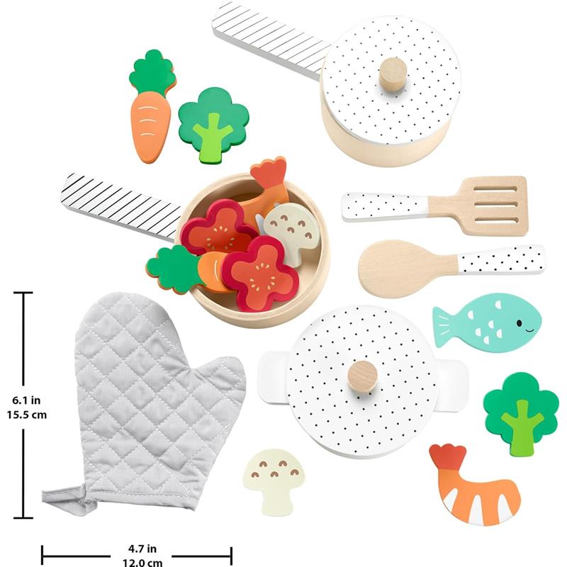 Fisher Price - Wood Kitchen Pretend Play Toy Pots & Pans Set Image 5