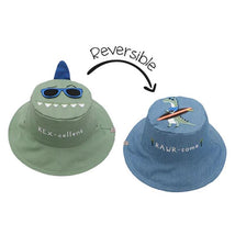 Flapjack Kids - Kids' Reversible Sun Hat, Dino/Surfer Image 1