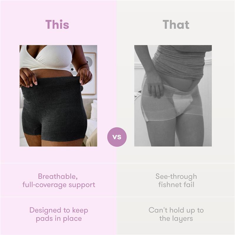 Frida Mom disposable postpartum underwear compared to ineffective mesh options, highlighting support and fit.
