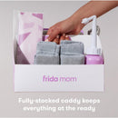 Frida Mom C-Section Recovery Kit in a caddy, featuring gray mesh underwear, a pink peri bottle, and a healing package.