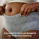 C-Section Recovery Kit includes a pair of high-waisted, stretchy gray undergarments worn by a woman.