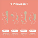 Frida Mom Compact Support 4-in-1 Cooling Pregnancy Pillow, showing four shapes with support options for different body areas.